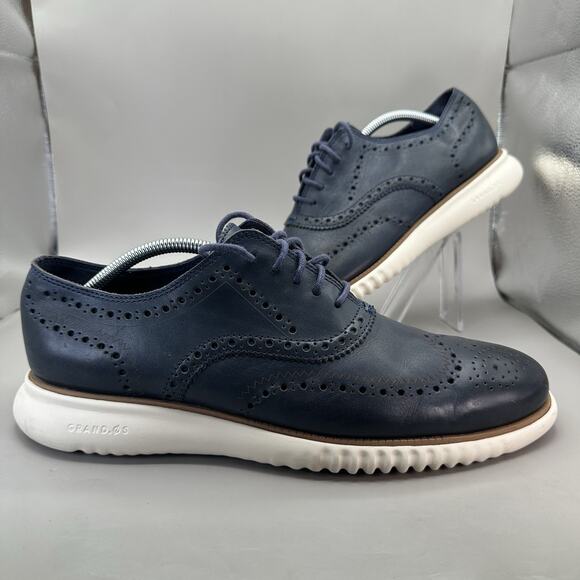 Cole Haan 2.Zerogrand Wingtip Oxford Shoes Men's Size 11 M Blue Leather C31536 - Picture 1 of 9